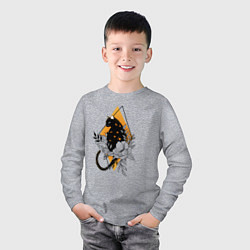 Лонгслив хлопковый детский Cat in flowers, цвет: меланж — фото 2