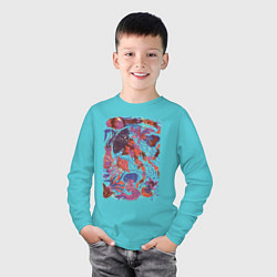 Лонгслив хлопковый детский Медузы, цвет: бирюзовый — фото 2