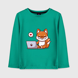 Лонгслив хлопковый детский Cute fox and laptop, цвет: зеленый