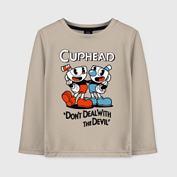 Лонгслив хлопковый детский Cuphead, Dont deal with devil, цвет: миндальный