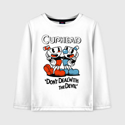 Лонгслив хлопковый детский Cuphead, Dont deal with devil, цвет: белый