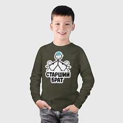 Лонгслив хлопковый детский Старший брат, цвет: меланж-хаки — фото 2