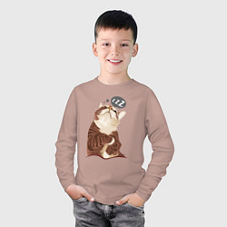 Лонгслив хлопковый детский СПЯЩИЙ КОТ, цвет: пыльно-розовый — фото 2