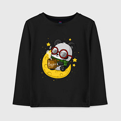 Лонгслив хлопковый детский Милая панда пьет кофе на луне, цвет: черный
