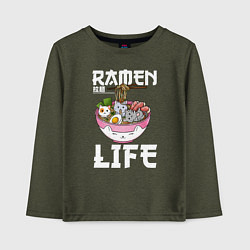 Лонгслив хлопковый детский Ramen life, цвет: меланж-хаки