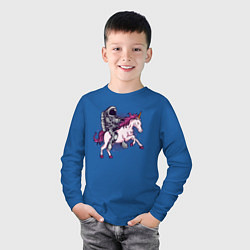 Лонгслив хлопковый детский Космонавт на единороге, цвет: синий — фото 2