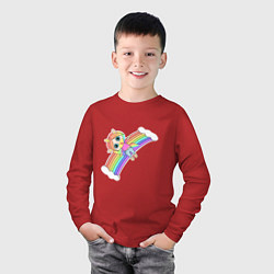 Лонгслив хлопковый детский Единорожка на радуге, цвет: красный — фото 2