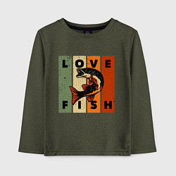 Лонгслив хлопковый детский Love fish Люблю рыбу, цвет: меланж-хаки
