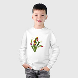 Лонгслив хлопковый детский Букет разноцветных тюльпанов, цвет: белый — фото 2