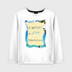 Лонгслив хлопковый детский Я хочу в Доминикану, цвет: белый