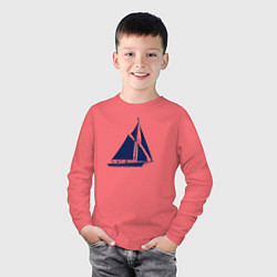 Лонгслив хлопковый детский Парусная лодка, цвет: коралловый — фото 2