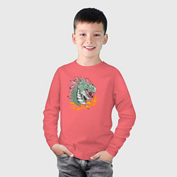 Лонгслив хлопковый детский Дракон в огне, цвет: коралловый — фото 2
