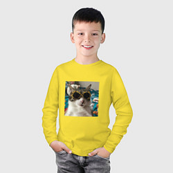 Лонгслив хлопковый детский Мем про кота, цвет: желтый — фото 2