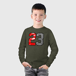 Лонгслив хлопковый детский 23 - Jordan, цвет: меланж-хаки — фото 2