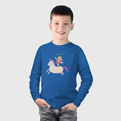 Лонгслив хлопковый детский Девочка Фея на Единороге, цвет: синий — фото 2