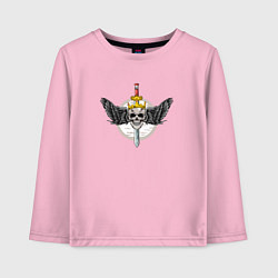Лонгслив хлопковый детский Череп с крыльями и мечом, цвет: светло-розовый