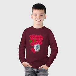 Лонгслив хлопковый детский Ваза с красными пионами, цвет: меланж-бордовый — фото 2