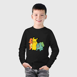 Лонгслив хлопковый детский Чармандер Пикачу и Бульбазавр, цвет: черный — фото 2