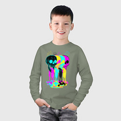 Лонгслив хлопковый детский 4 ЧЕРЕПА SKULLS NEON, цвет: авокадо — фото 2