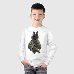 Лонгслив хлопковый детский Овчарка-военный, цвет: белый — фото 2