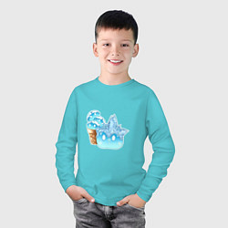 Лонгслив хлопковый детский Мороженко-слайм, цвет: бирюзовый — фото 2