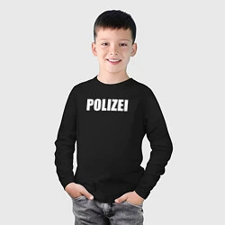 Лонгслив хлопковый детский POLIZEI Полиция Надпись Белая, цвет: черный — фото 2
