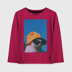Лонгслив хлопковый детский Котик в шляпе и очках, цвет: маджента