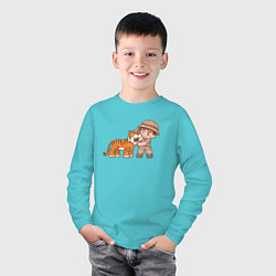 Лонгслив хлопковый детский Tiger Friend, цвет: бирюзовый — фото 2