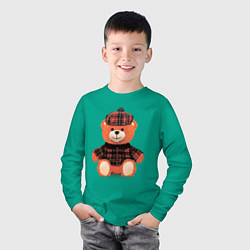 Лонгслив хлопковый детский Медвежонок шотландец, цвет: зеленый — фото 2
