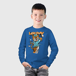 Лонгслив хлопковый детский Тигр игрок в гольф, цвет: синий — фото 2