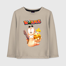 Лонгслив хлопковый детский Worms-3D, цвет: миндальный