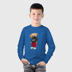 Лонгслив хлопковый детский Крутой медвежонок в спортивках, цвет: синий — фото 2