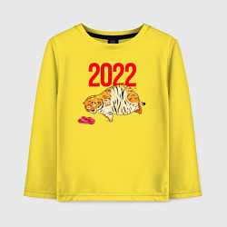 Лонгслив хлопковый детский Ленивый толстый тигр 2022, цвет: желтый