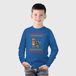 Лонгслив хлопковый детский Рождественский свитер Йоркшик, цвет: синий — фото 2