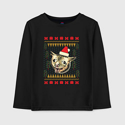 Лонгслив хлопковый детский Рождественский свитер кашляющий кот, цвет: черный