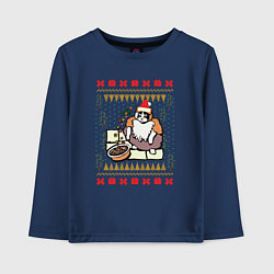 Лонгслив хлопковый детский Рождественский свитер Котик с колечками, цвет: тёмно-синий