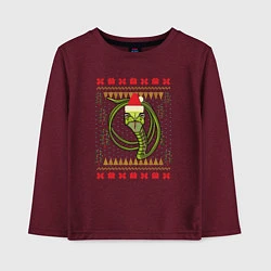 Лонгслив хлопковый детский Рождественский свитер Скептическая змея, цвет: меланж-бордовый