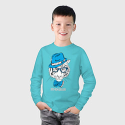 Лонгслив хлопковый детский Водяной тигр в синей шляпе, цвет: бирюзовый — фото 2
