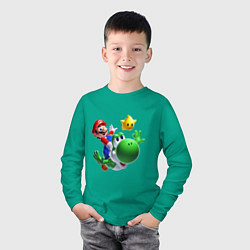 Лонгслив хлопковый детский Mario&Yoshi, цвет: зеленый — фото 2