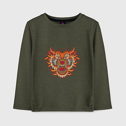 Лонгслив хлопковый детский Tiger Fire, цвет: меланж-хаки