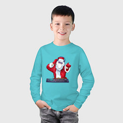 Лонгслив хлопковый детский Диджей Санта, цвет: бирюзовый — фото 2