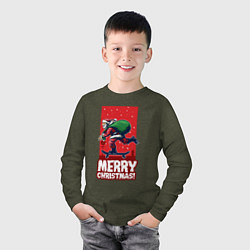 Лонгслив хлопковый детский Santa on a skateboard, цвет: меланж-хаки — фото 2