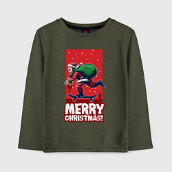 Лонгслив хлопковый детский Santa on a skateboard, цвет: меланж-хаки
