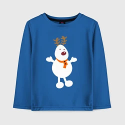 Лонгслив хлопковый детский Олень снеговик 01, цвет: синий