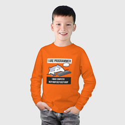 Лонгслив хлопковый детский I are programmer beep boop Кот программист, цвет: оранжевый — фото 2