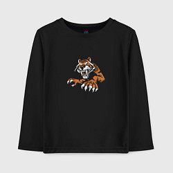 Лонгслив хлопковый детский Тигр в ярости, цвет: черный