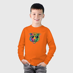 Лонгслив хлопковый детский Крутой тигр в очках, цвет: оранжевый — фото 2