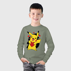 Лонгслив хлопковый детский ПИКАЧУ И СЕРДЕЧКО POKENON PIKACHU LOVE, цвет: авокадо — фото 2