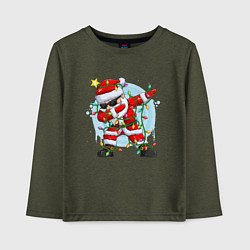 Лонгслив хлопковый детский DAB SANTA CLAUS В ГЕРЛЯНДЕ, цвет: меланж-хаки
