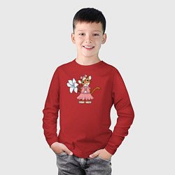 Лонгслив хлопковый детский Тигрица с цветком, цвет: красный — фото 2